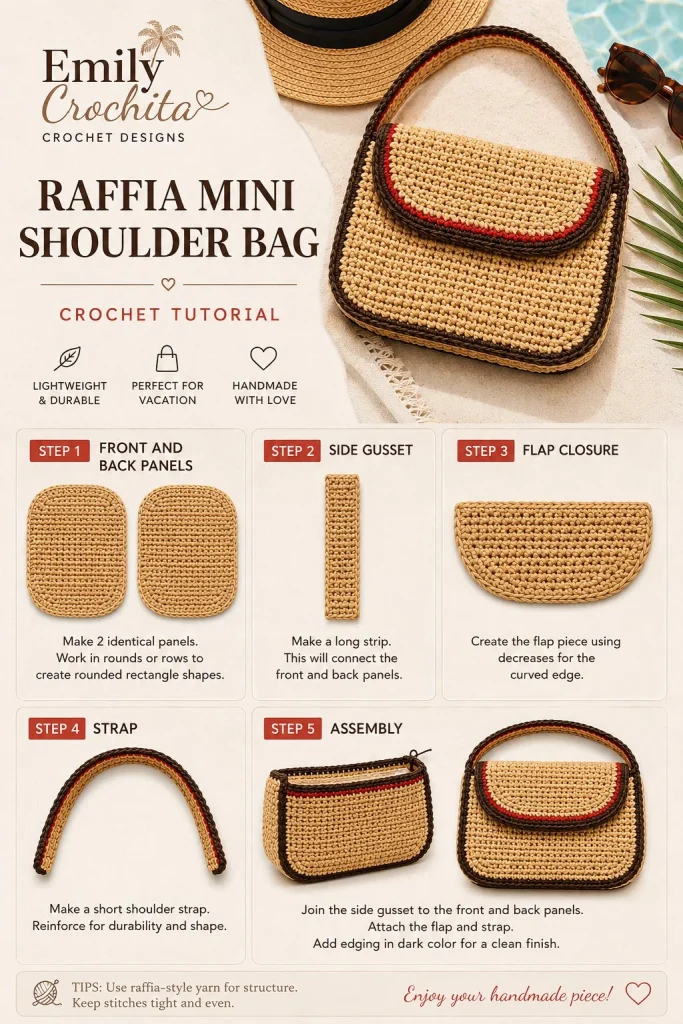 Raffia-style crochet mini shoulder bag for vacation outfits