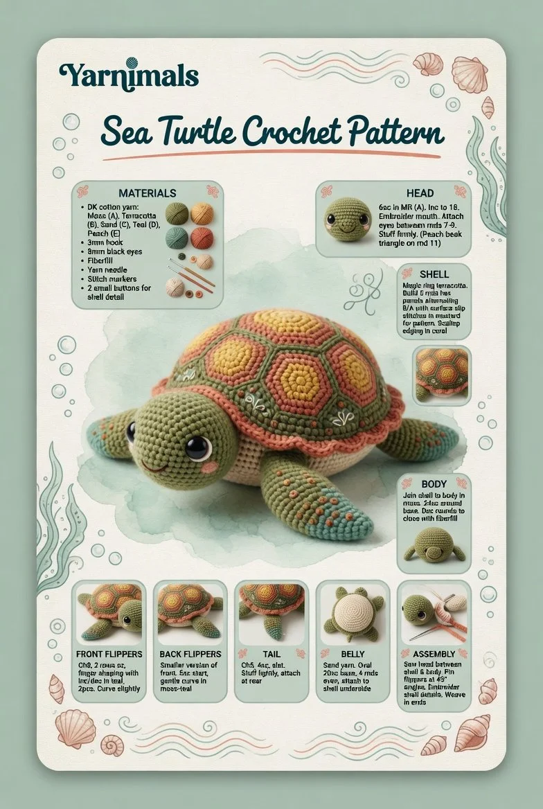 Crochet sea turtle plush toy pattern for amigurumi lovers