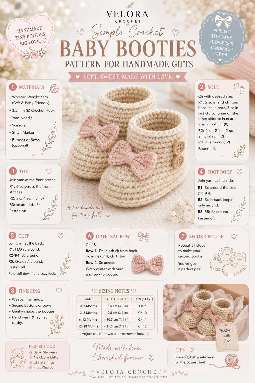 Handmade crochet baby booties pattern for gifts