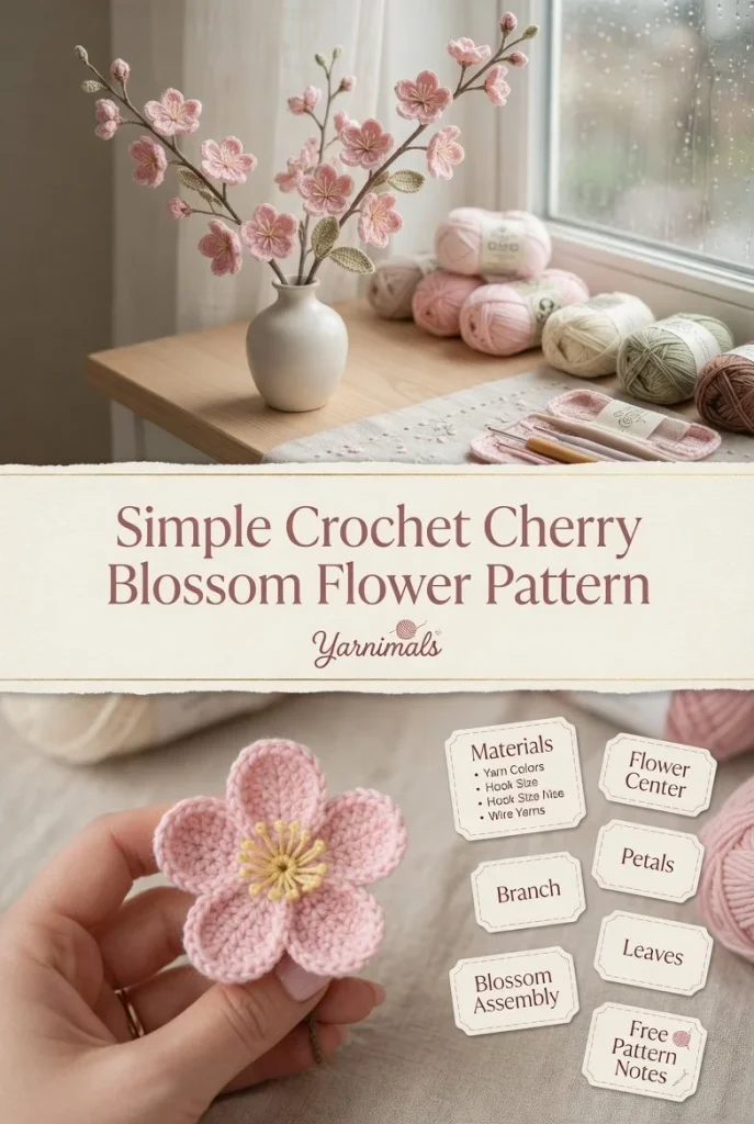 Simple crochet cherry blossom flower pattern for beginners