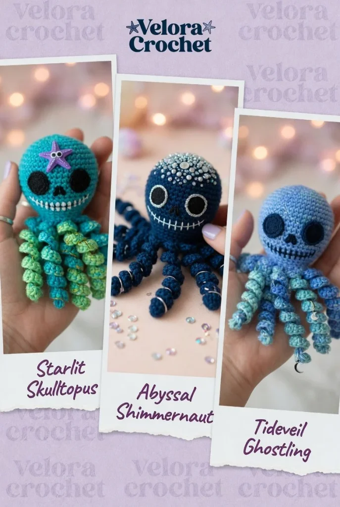 Spooky skull octopus amigurumi crochet pattern for Halloween decoration