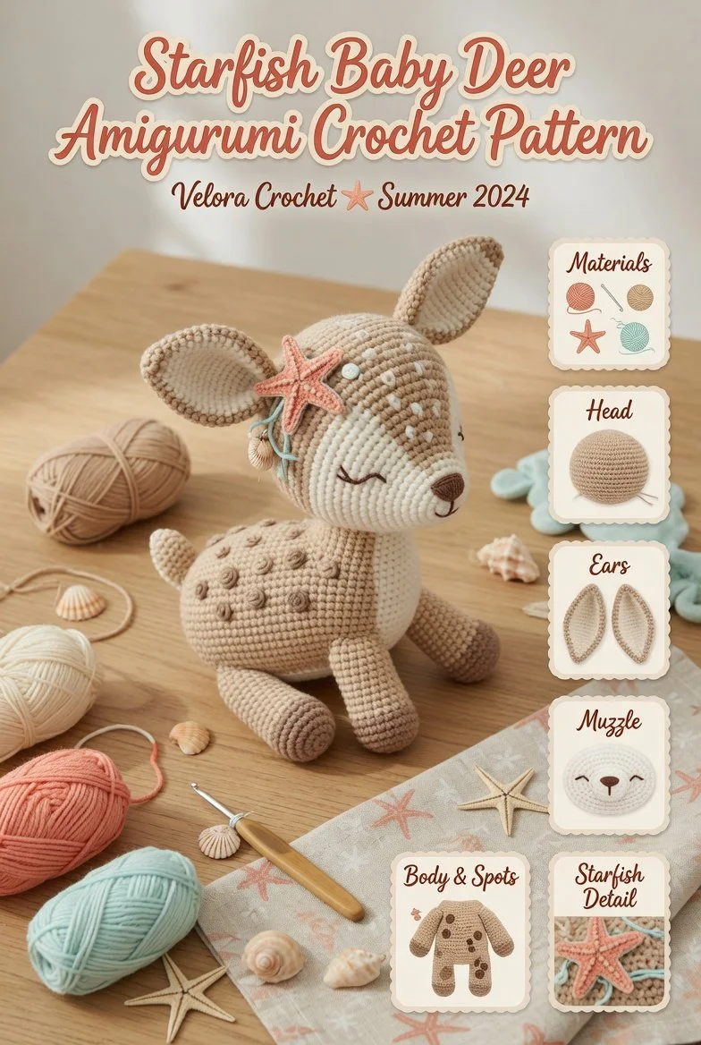 Starfish Baby Deer Amigurumi Crochet Pattern illustration