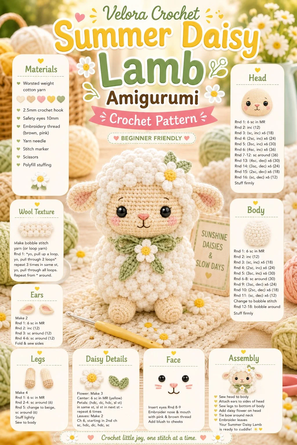 Summer Daisy Lamb Amigurumi crochet pattern