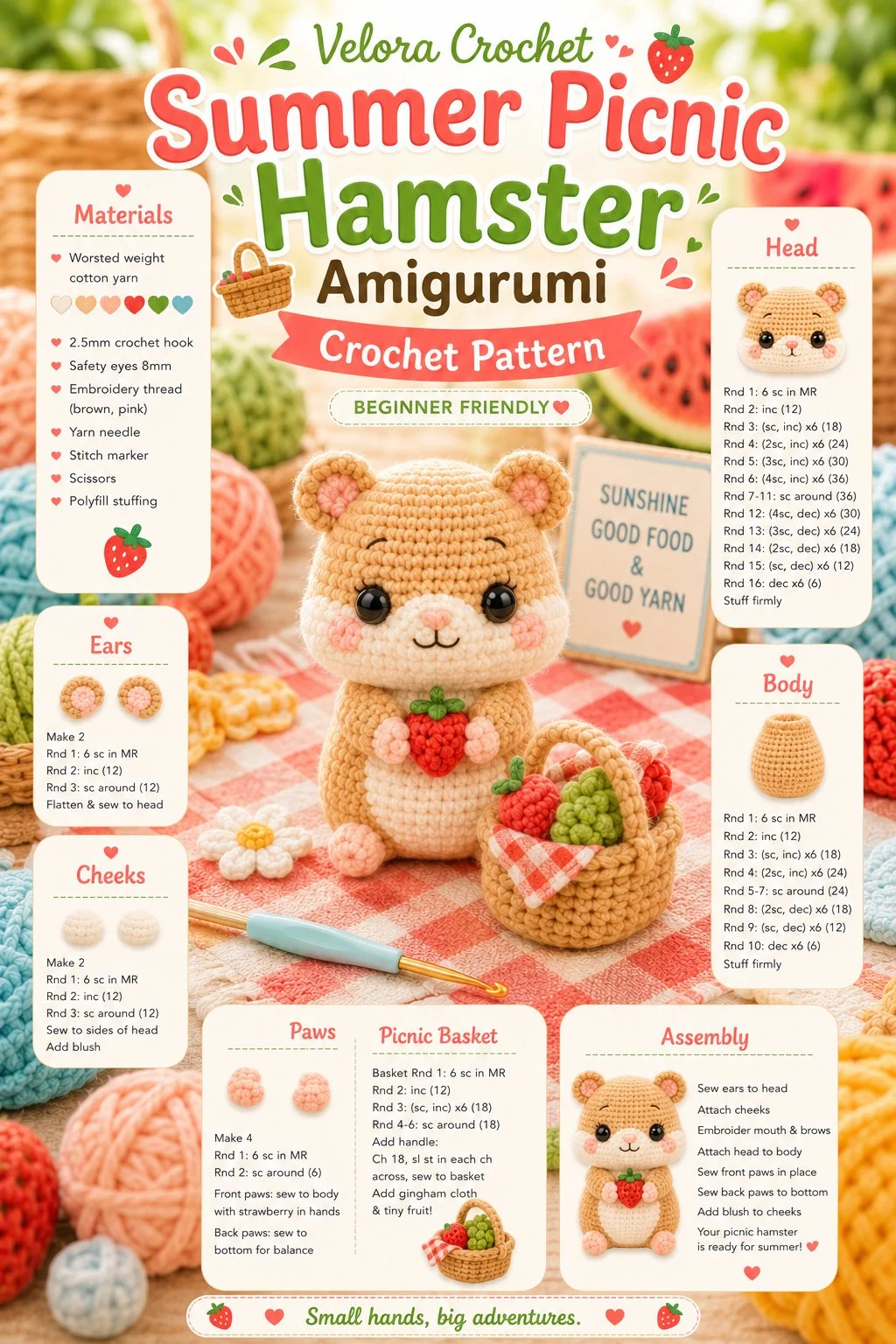 Cute summer picnic hamster amigurumi crochet creation