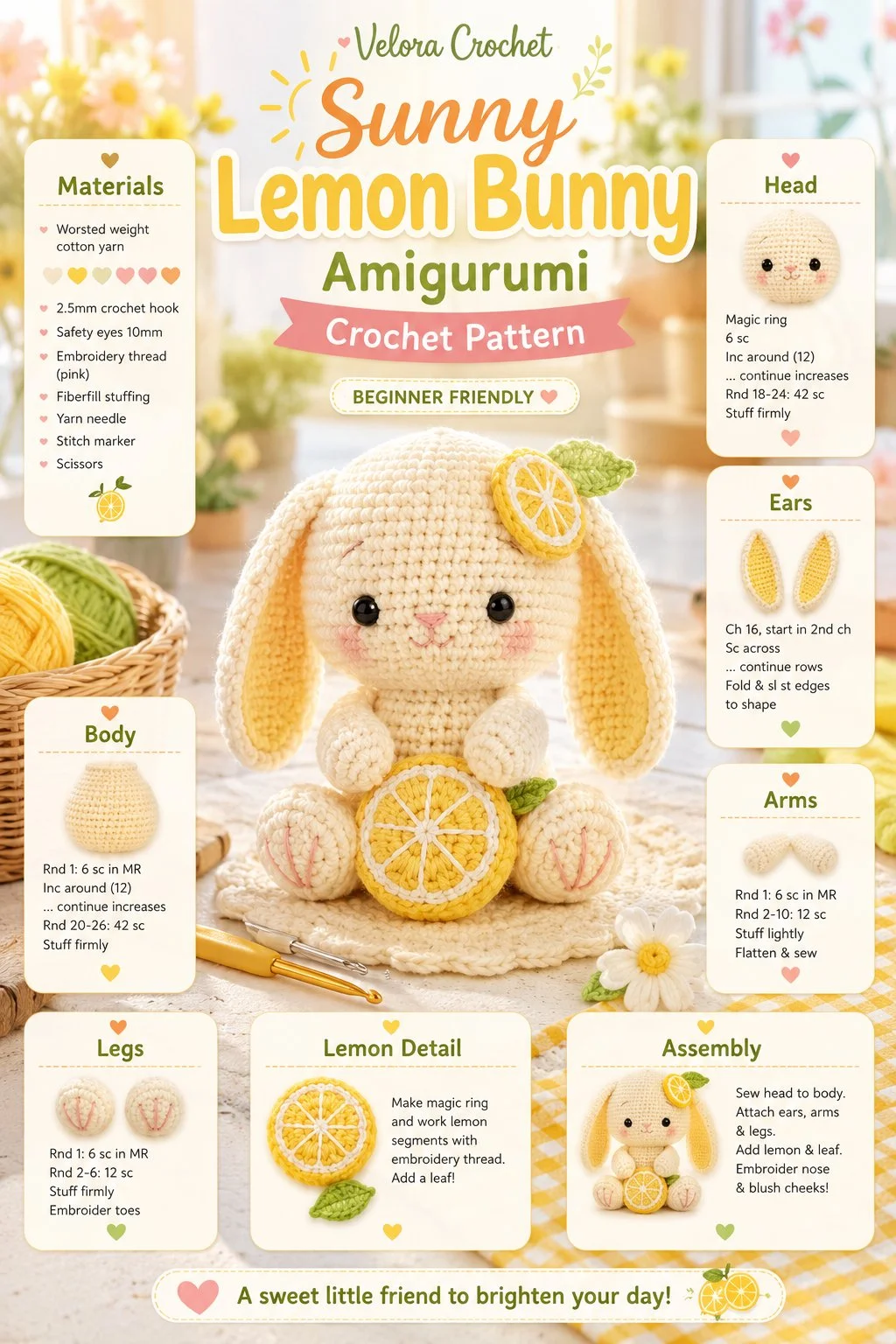 Sunny Lemon Bunny Amigurumi Crochet Pattern for crafting enthusiasts