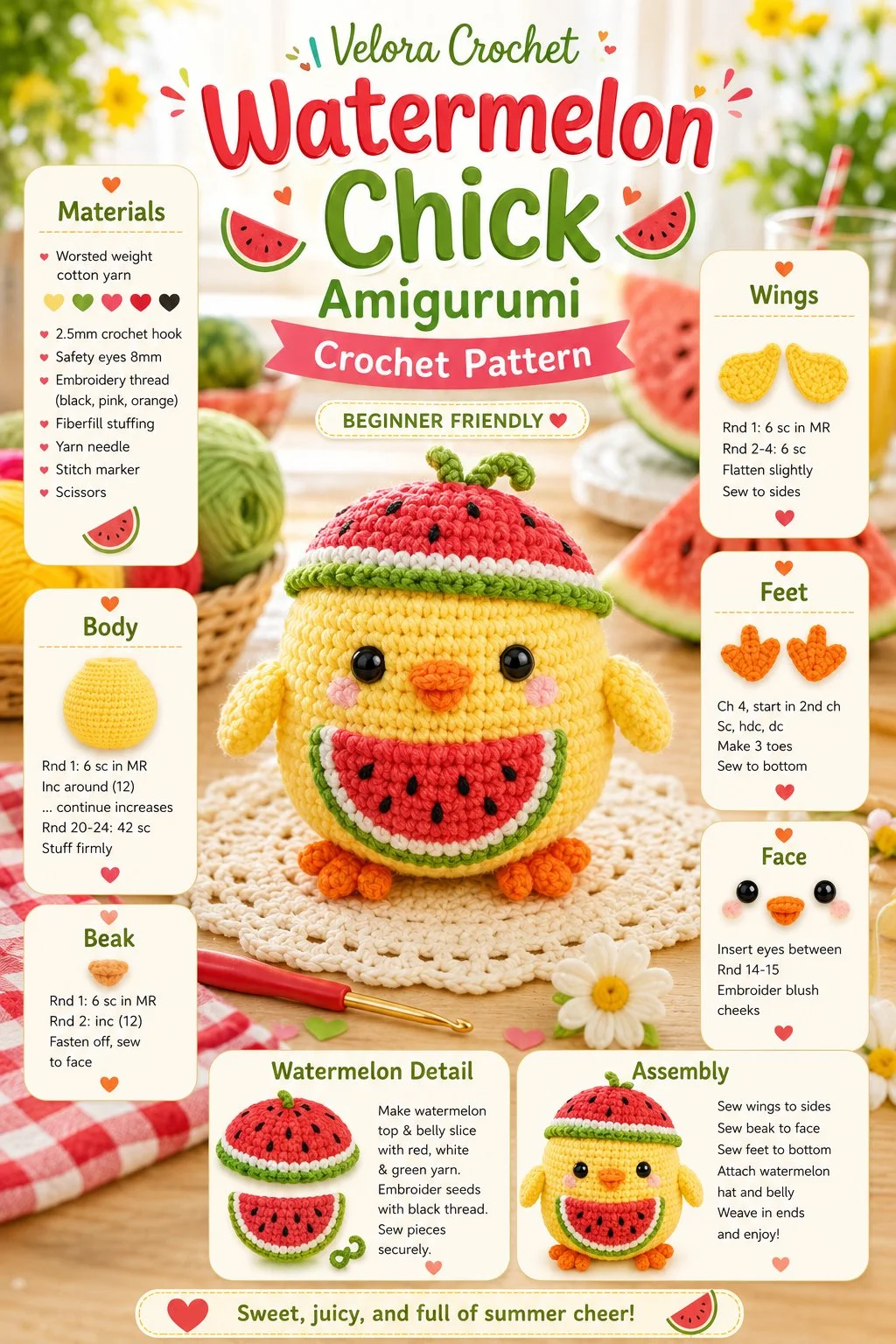 Cute watermelon chick amigurumi crochet pattern example