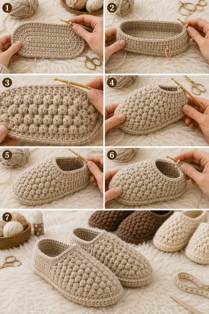Cozy Pebble Stitch Adult Crochet Slippers Pattern