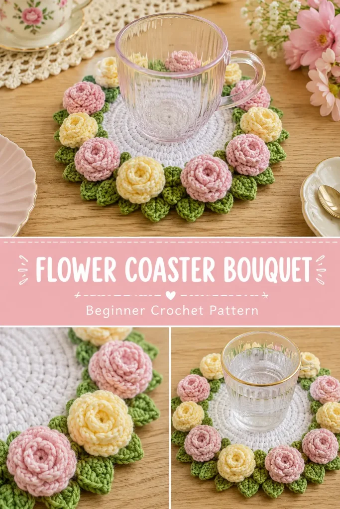 Crochet Flower Coaster Bouquet Pattern for Beginners