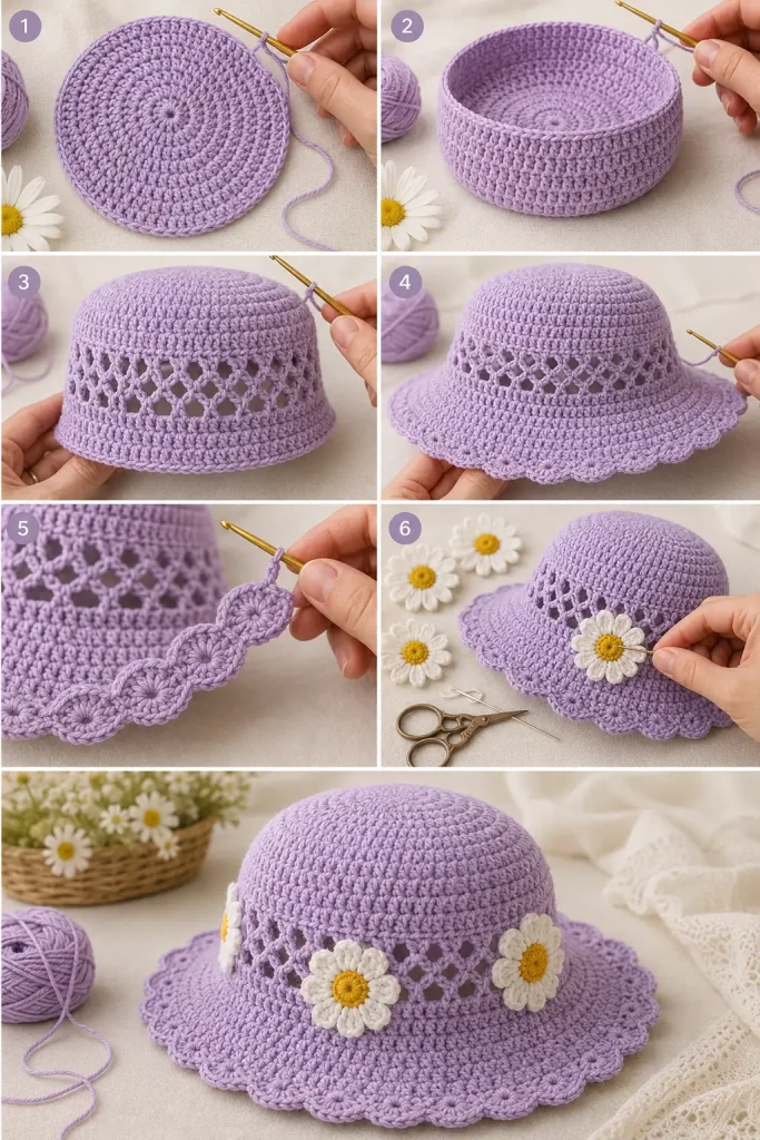 Meadow Daisy Kids Crochet Sun Hat Pattern