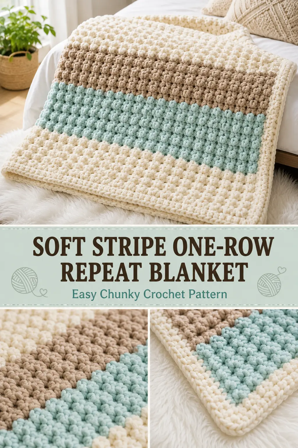 Soft Stripe One-Row Repeat Crochet Blanket Pattern
