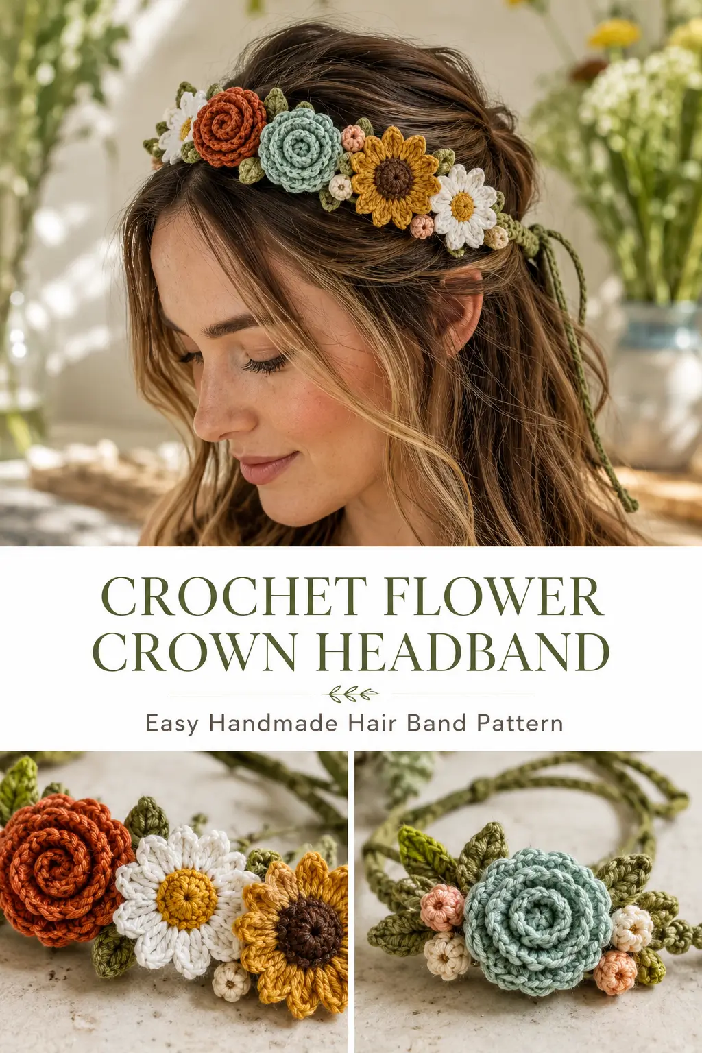 Crochet Flower Crown Headband Pattern
