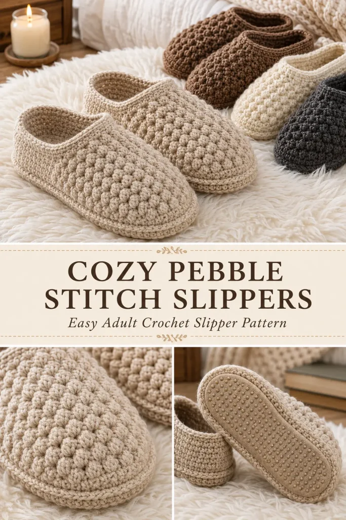 Cozy Pebble Stitch Adult Crochet Slippers Pattern