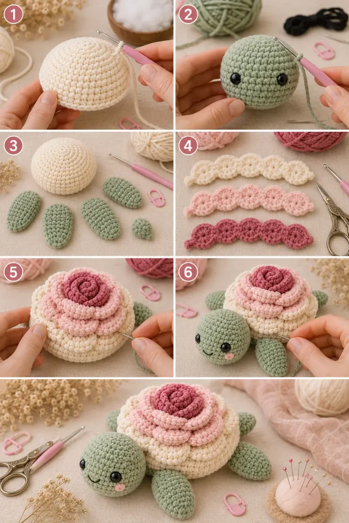 Rosy Shell Turtle Amigurumi Crochet Pattern