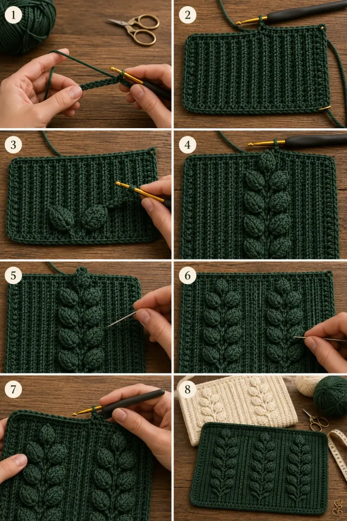 Raised Leaf Medallion Crochet Stitch Pattern