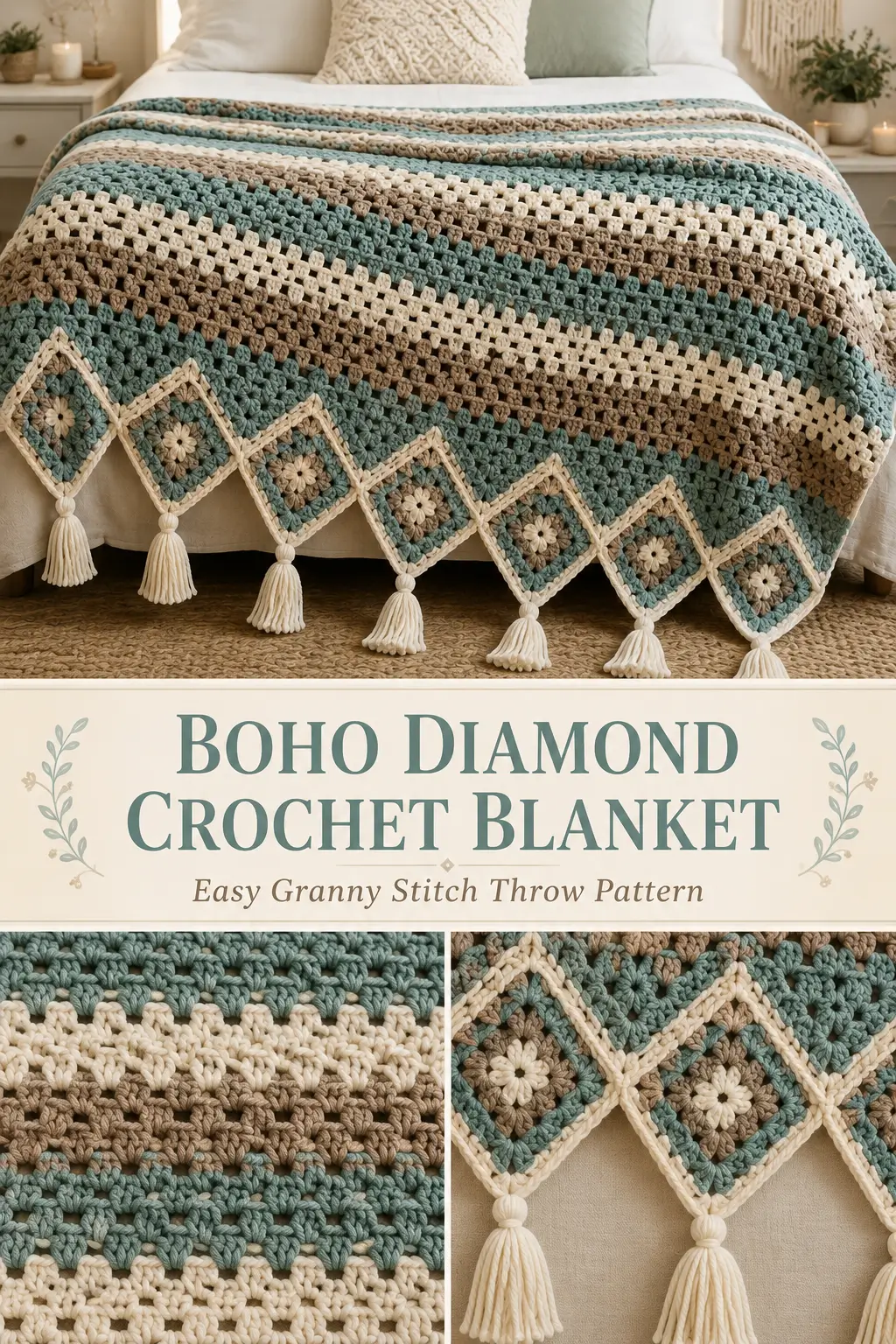 Boho Diamond Peaks Crochet Blanket Pattern