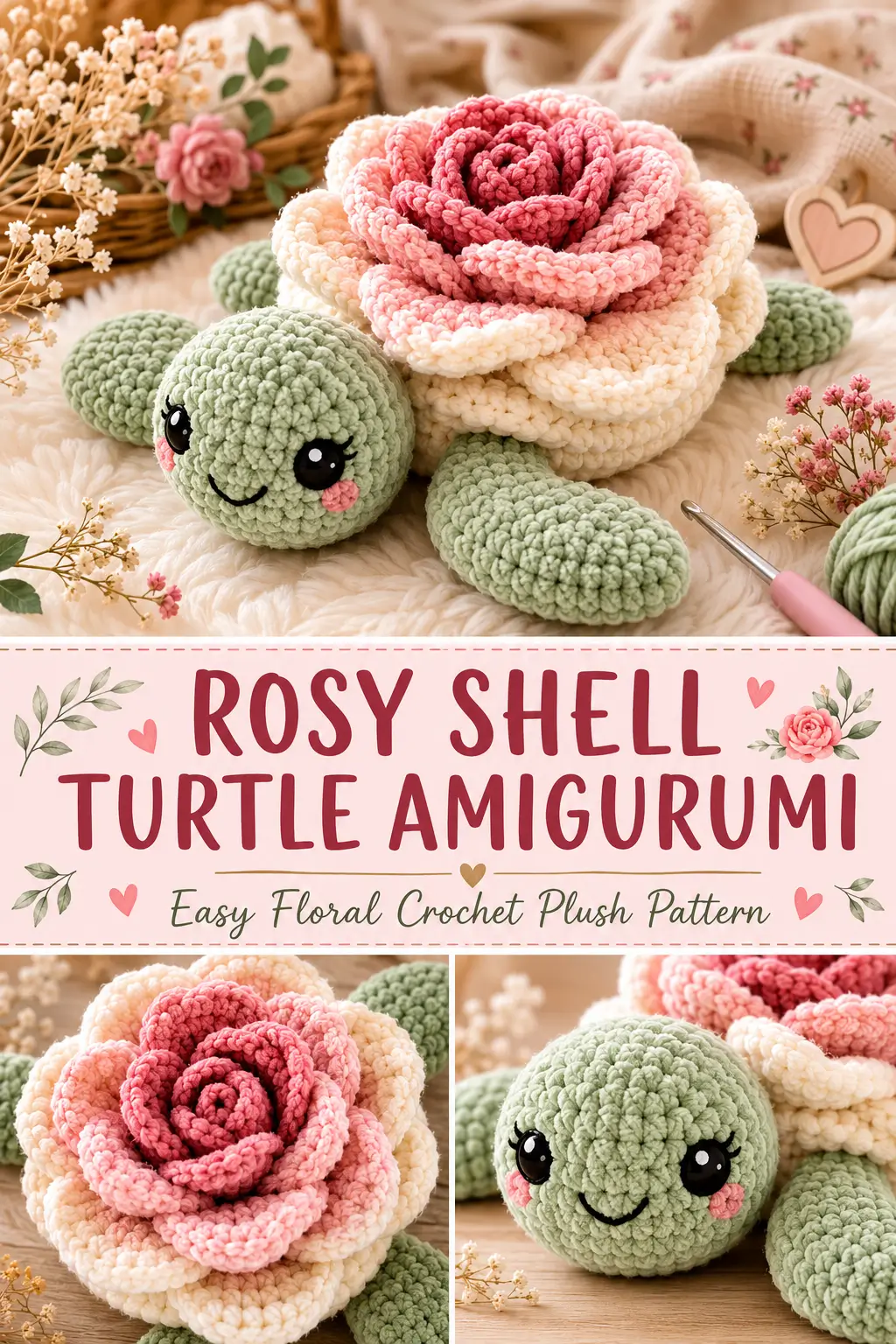 Rosy Shell Turtle Amigurumi Crochet Pattern