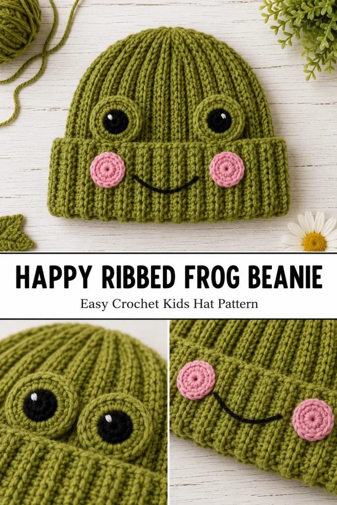 Happy Ribbed Frog Beanie Crochet Pattern
