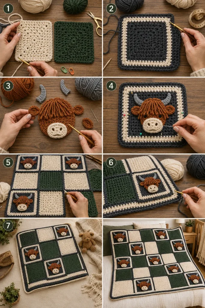 Highland Cow Baby Blanket Crochet Pattern