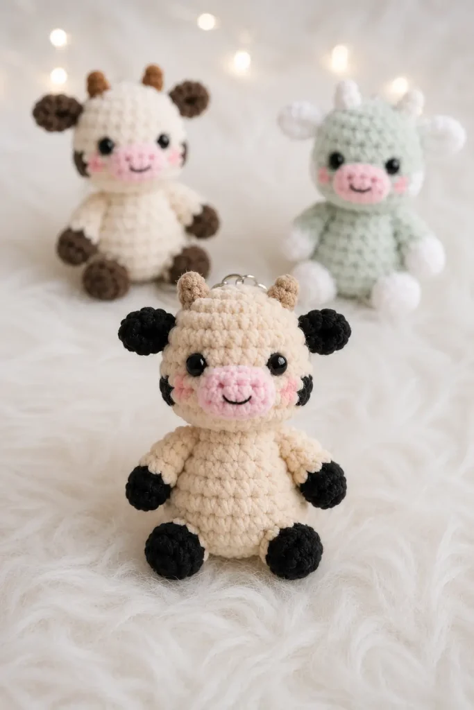 Mini Cow Keychain Crochet Pattern