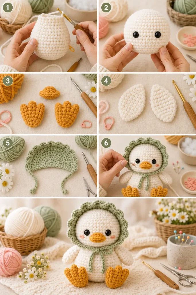 Little Bonnet Duckling Amigurumi Crochet Pattern