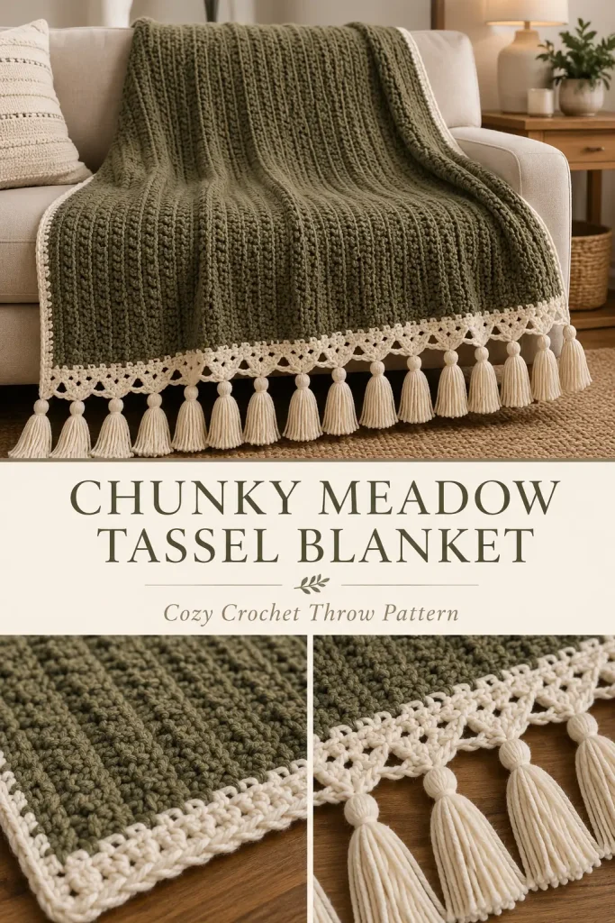 Chunky Meadow Tassel Crochet Blanket Pattern