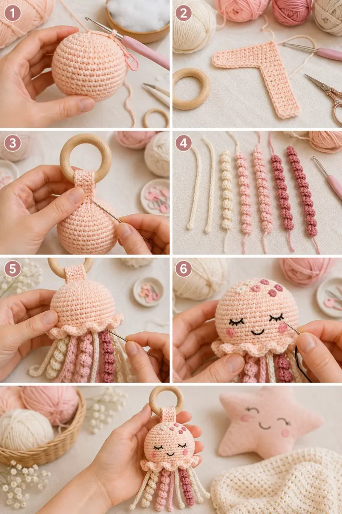 Pastel Jellyfish Baby Teether Crochet Pattern