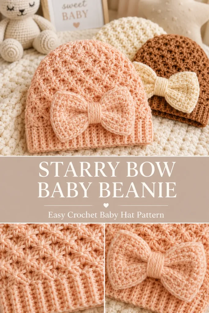 Starry Bow Baby Beanie Crochet Pattern