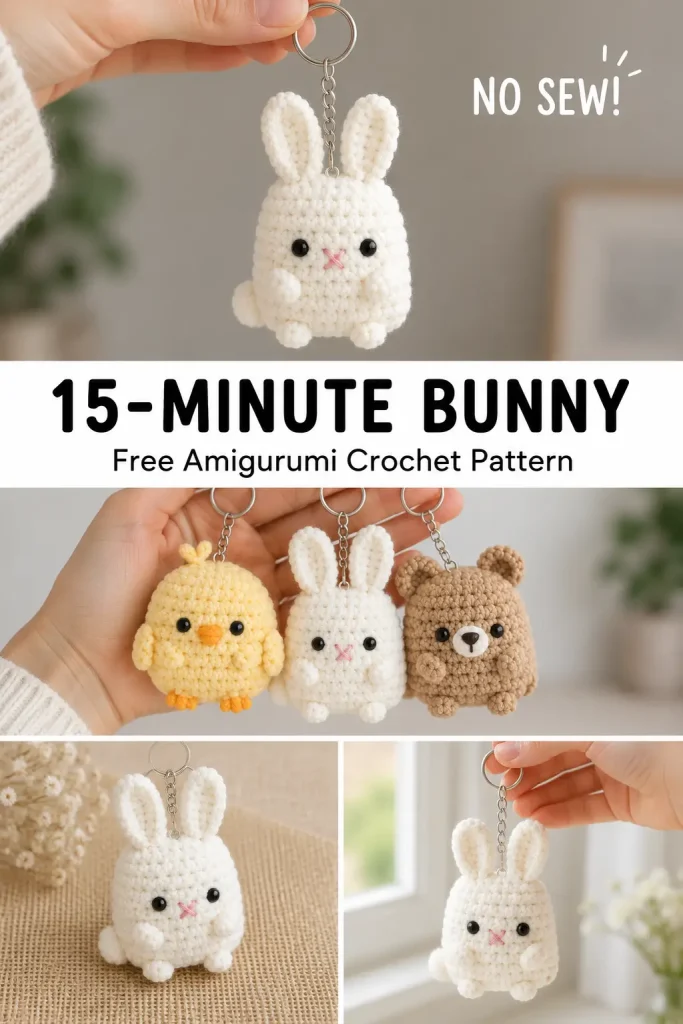 15-Minute No-Sew Pocket Bunny Keychain Crochet Pattern