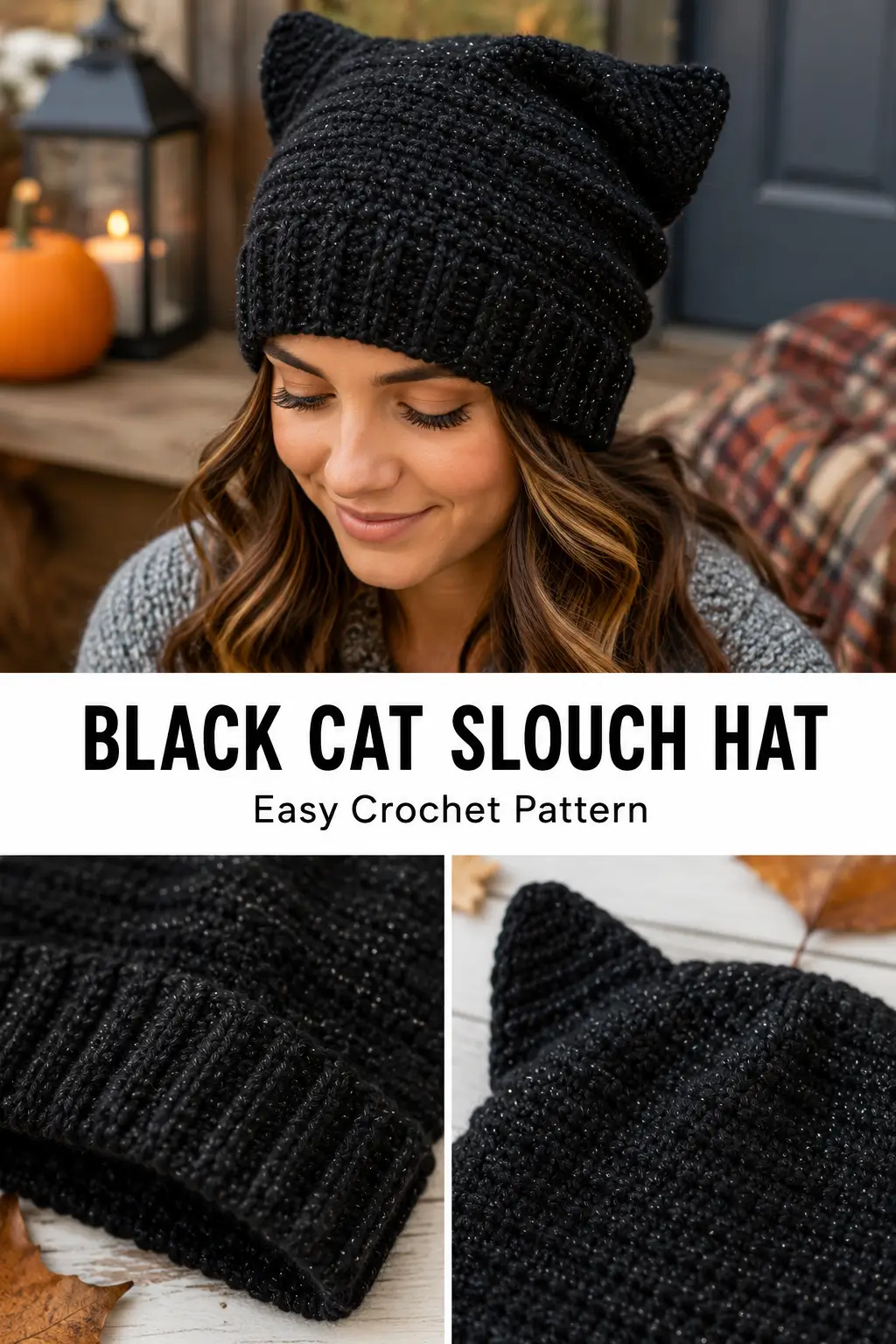 Black Cat Slouch Hat Crochet Pattern