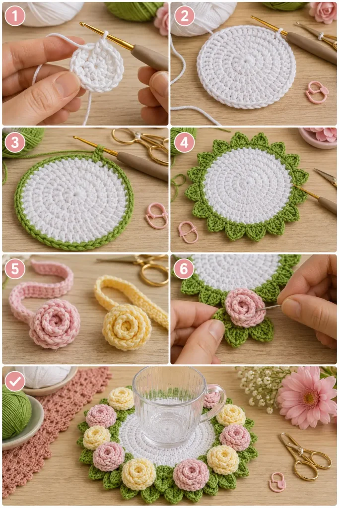 Crochet Flower Coaster Bouquet Pattern for Beginners