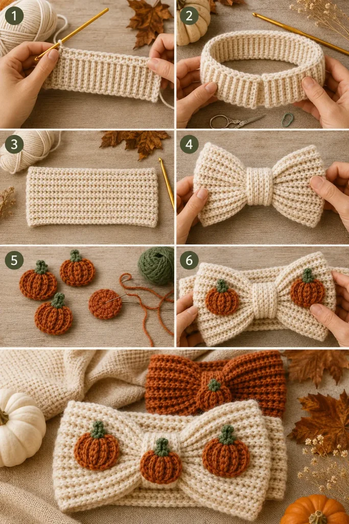 Pumpkin Patch Bow Crochet Headband Pattern
