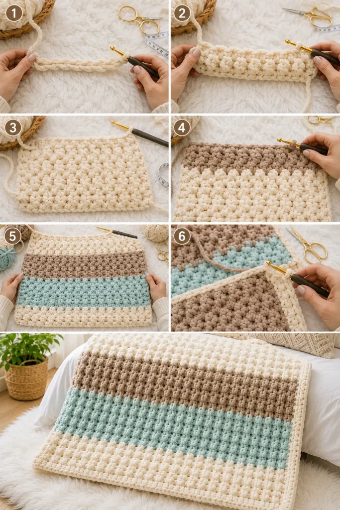 Soft Stripe One-Row Repeat Crochet Blanket Pattern