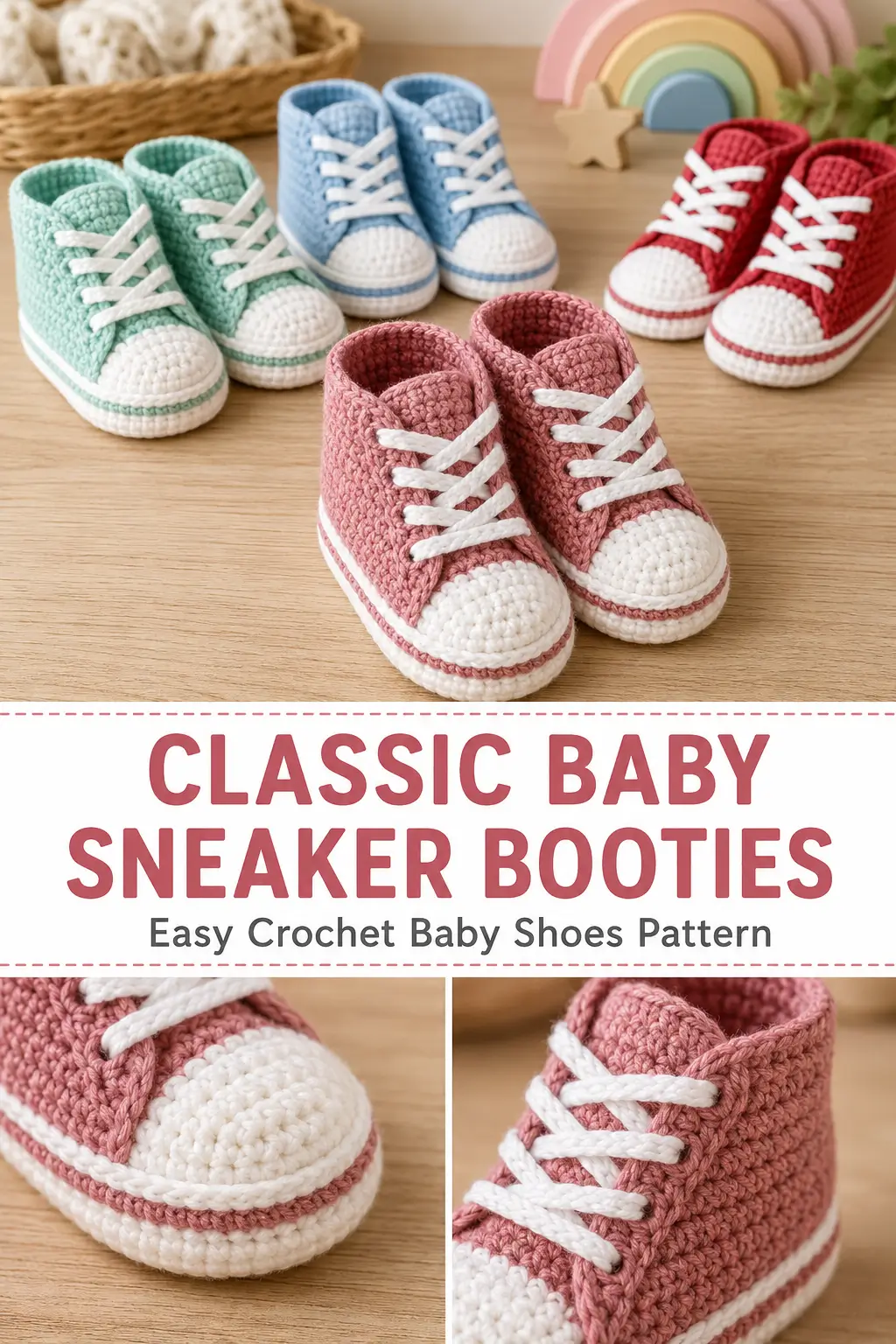 Classic High-Top Baby Sneaker Booties Crochet Pattern