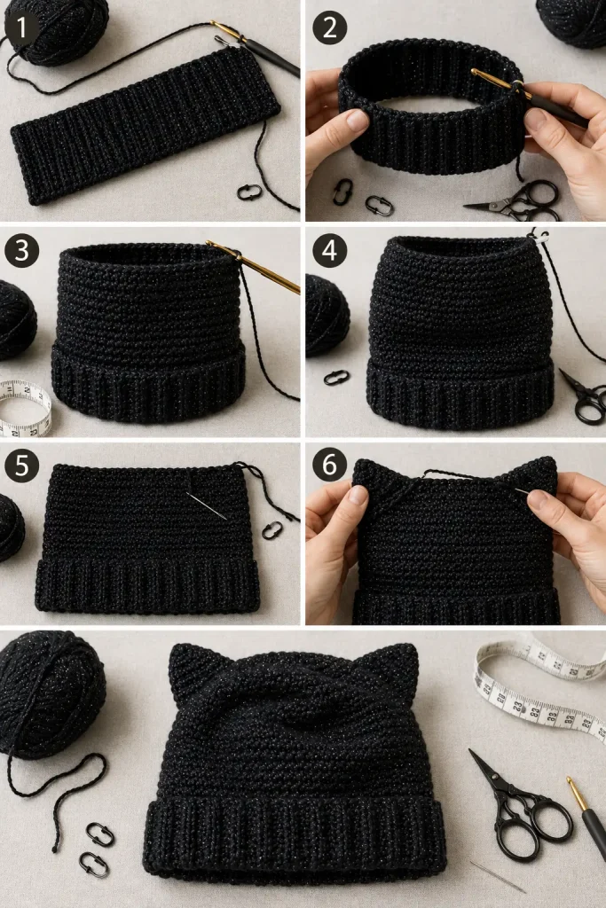 Black Cat Slouch Hat Crochet Pattern