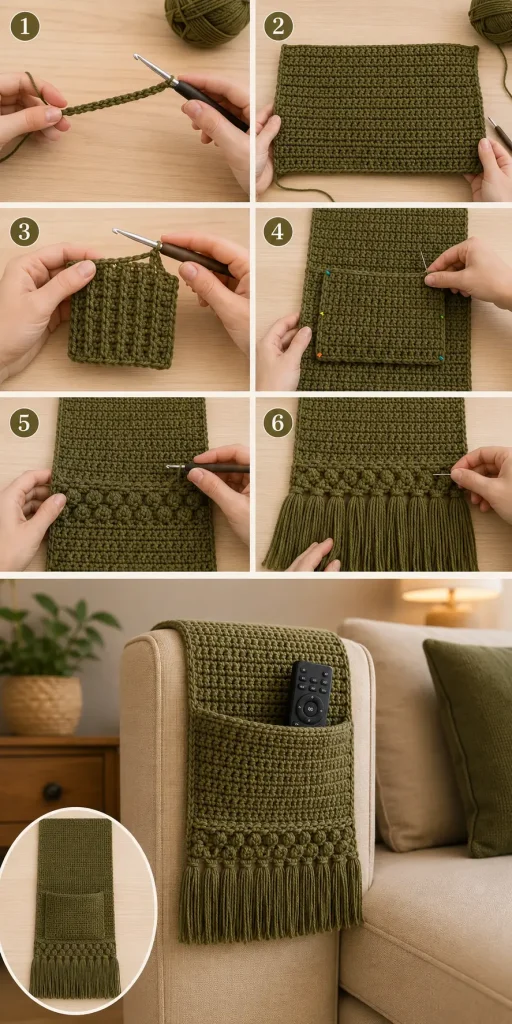 Sofa Arm Crochet Remote Caddy Pattern