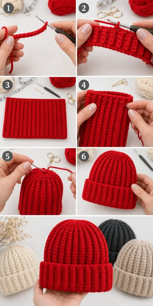 Easy Ribbed Fold-Up Crochet Beanie Pattern