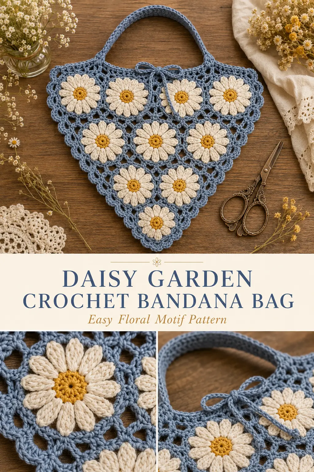 Daisy Garden Crochet Bandana Bag Pattern