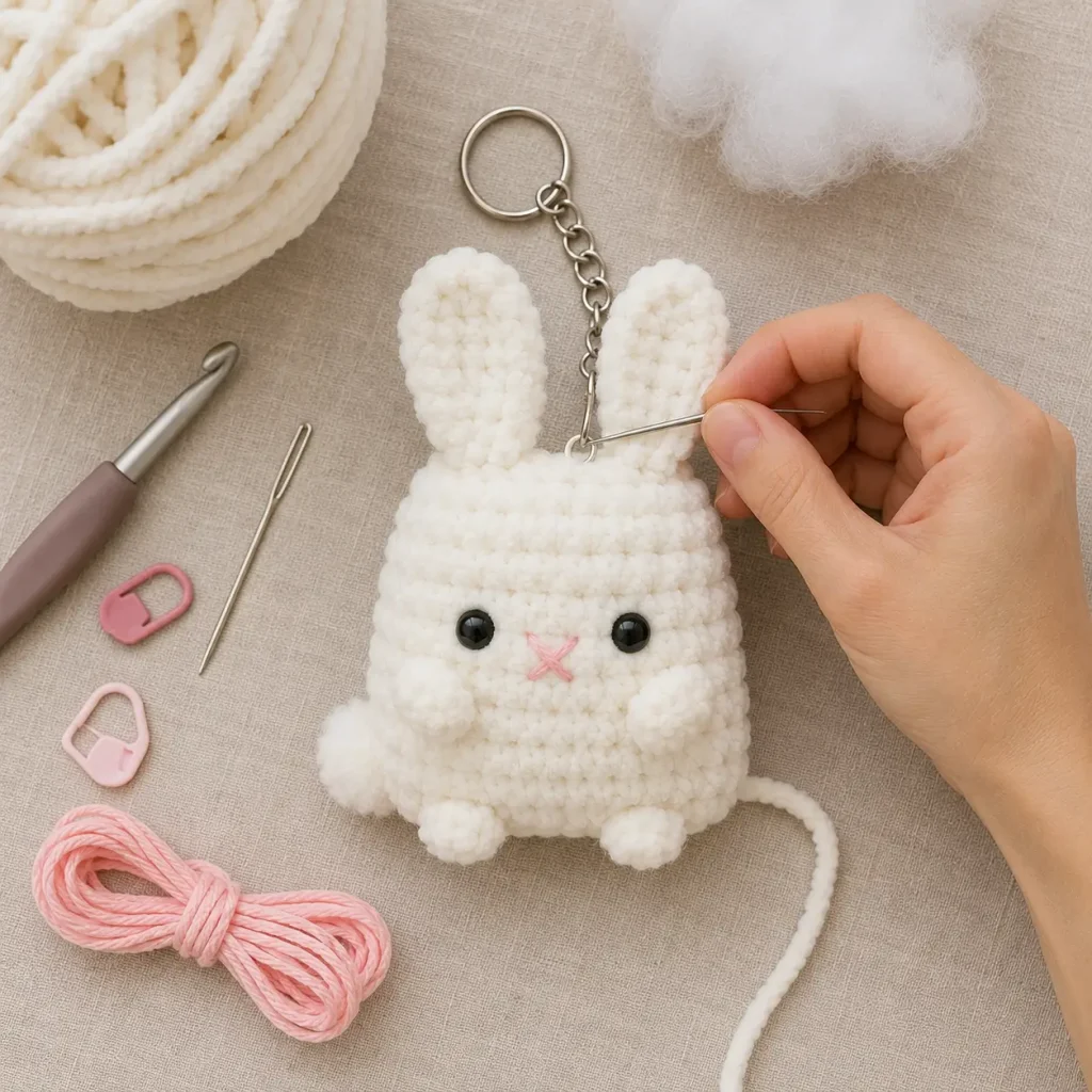 15-Minute No-Sew Pocket Bunny Keychain Crochet Pattern