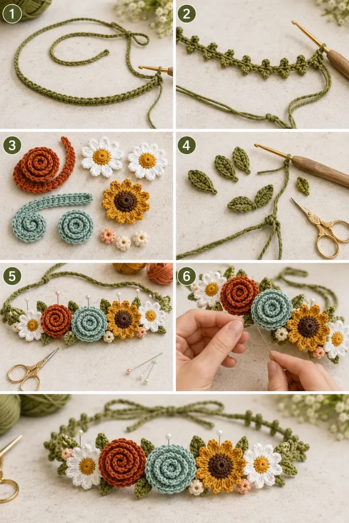 Crochet Flower Crown Headband Pattern