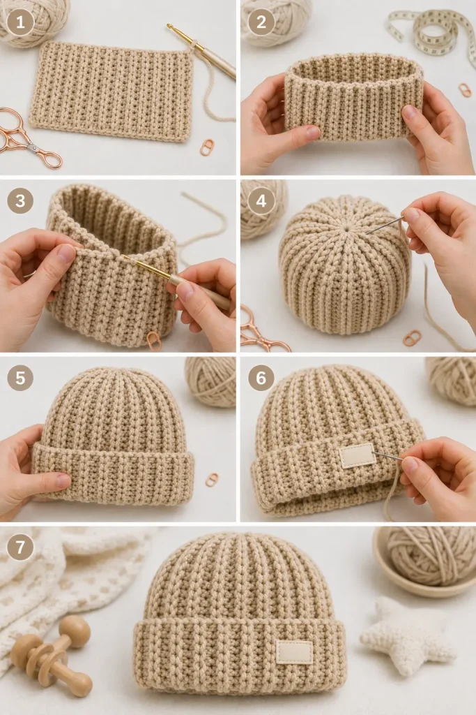 Classic Ribbed Baby Beanie Crochet Pattern