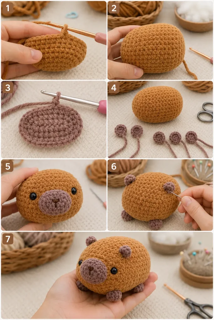 Pocket River Capybara Amigurumi Crochet Pattern