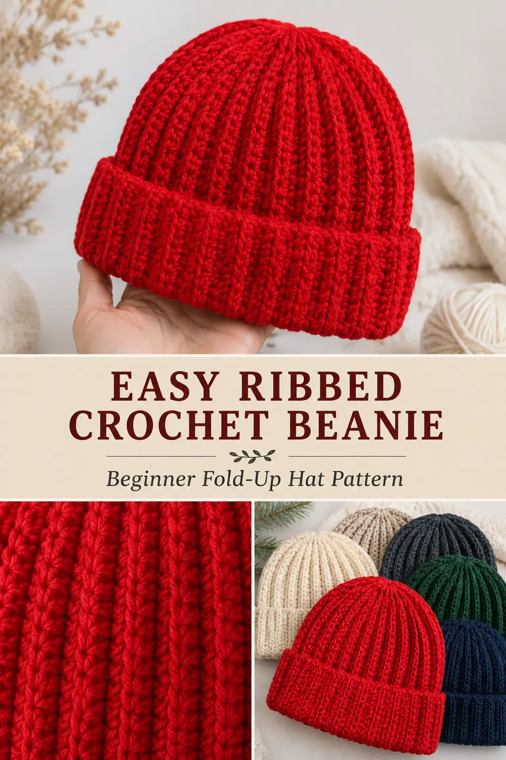 Easy Ribbed Fold-Up Crochet Beanie Pattern