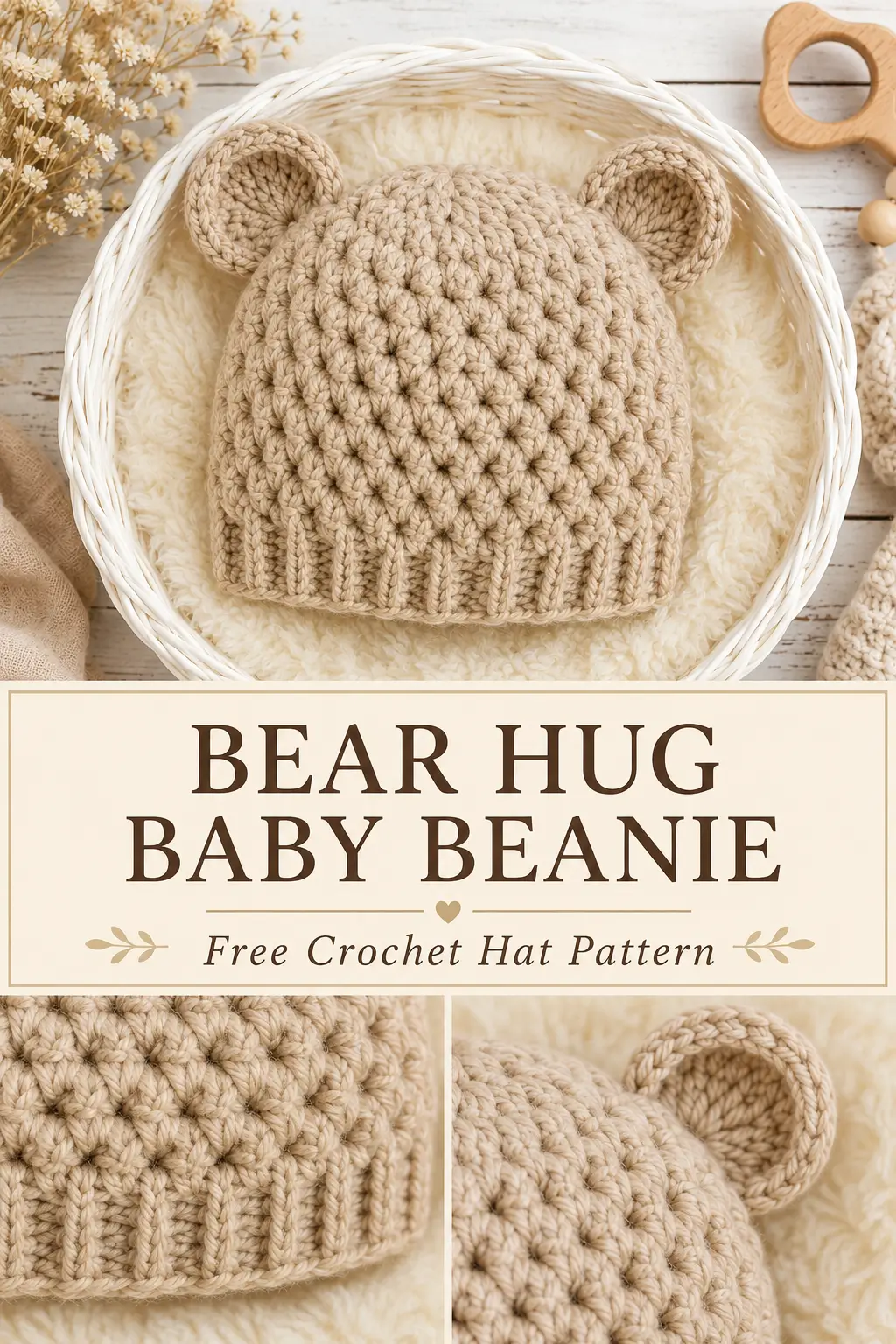 Bear Hug Baby Beanie Crochet Pattern