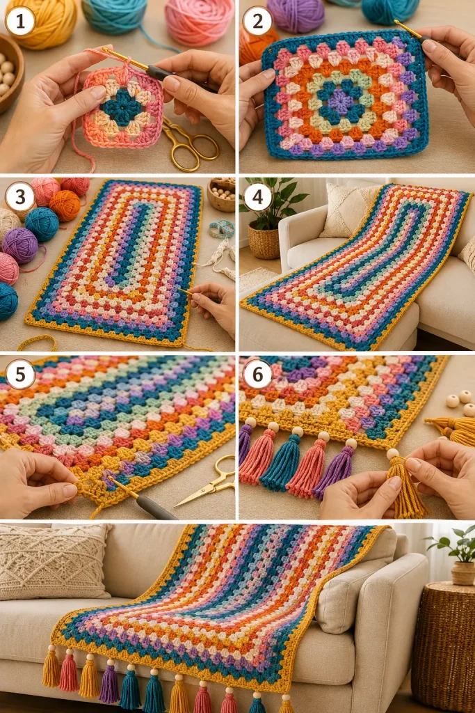 Boho Rainbow Granny Stitch Sofa Throw Crochet Pattern