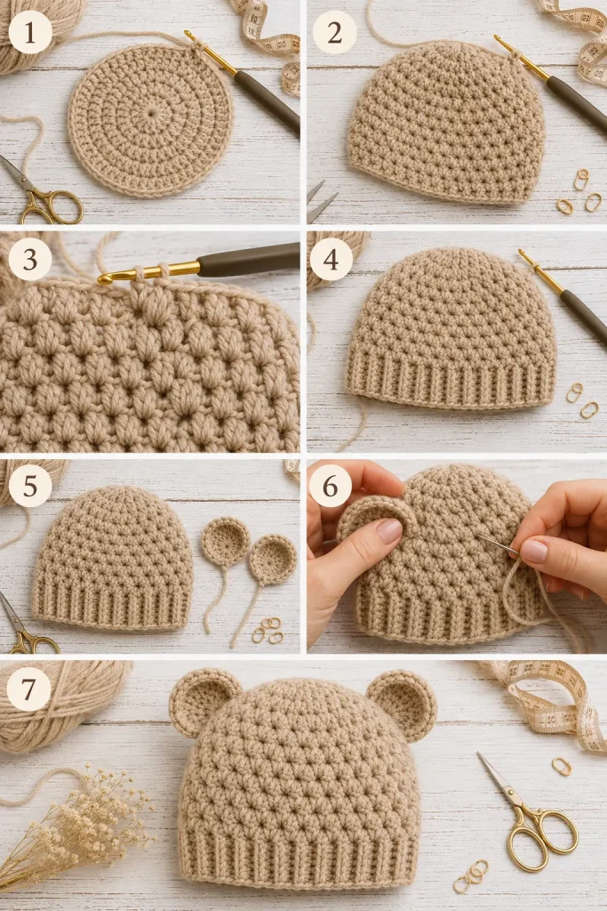 Bear Hug Baby Beanie Crochet Pattern