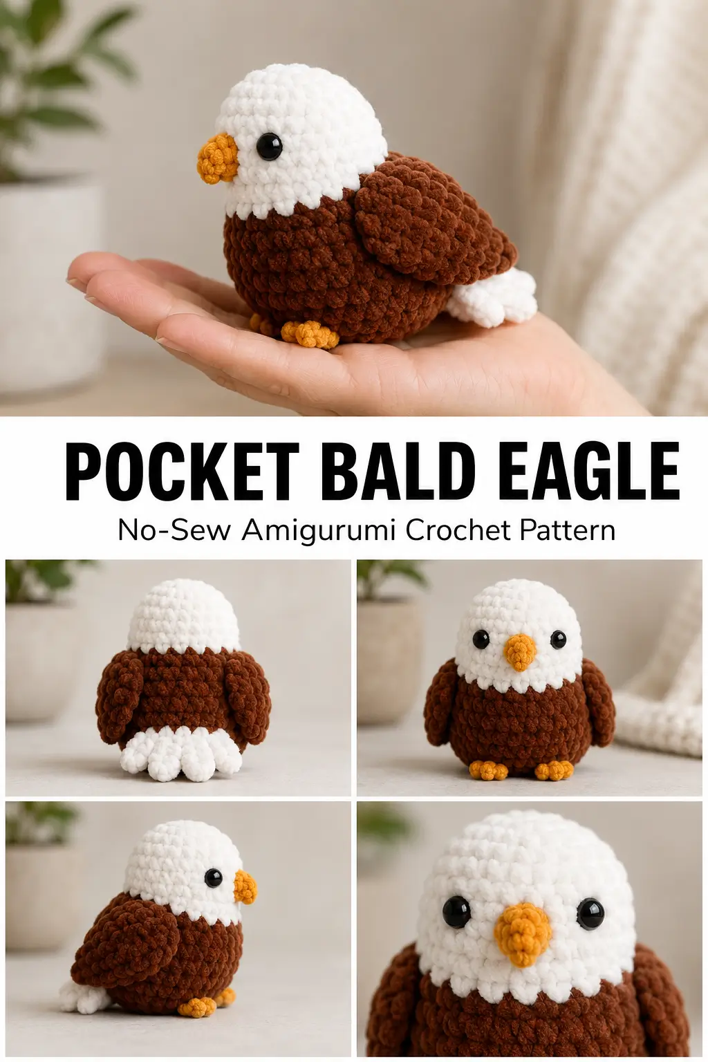 Pocket Bald Eagle Amigurumi Crochet Pattern