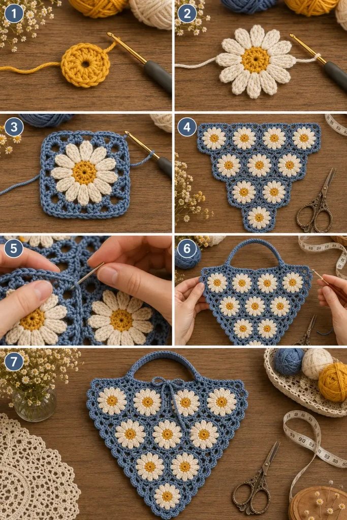 Daisy Garden Crochet Bandana Bag Pattern