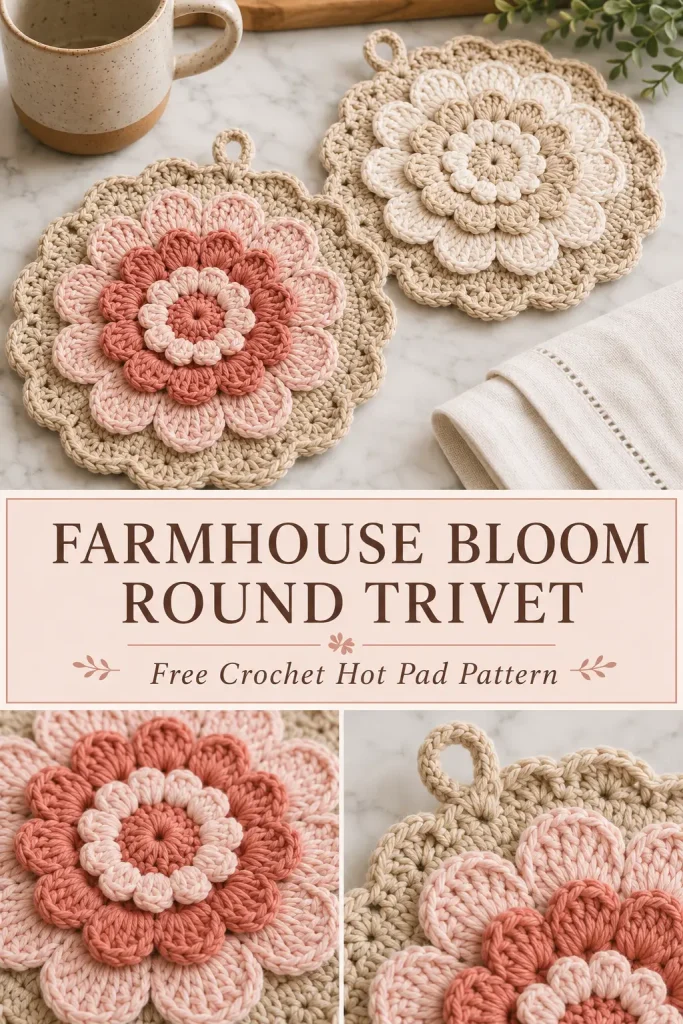 Farmhouse Bloom Round Trivet Crochet Pattern