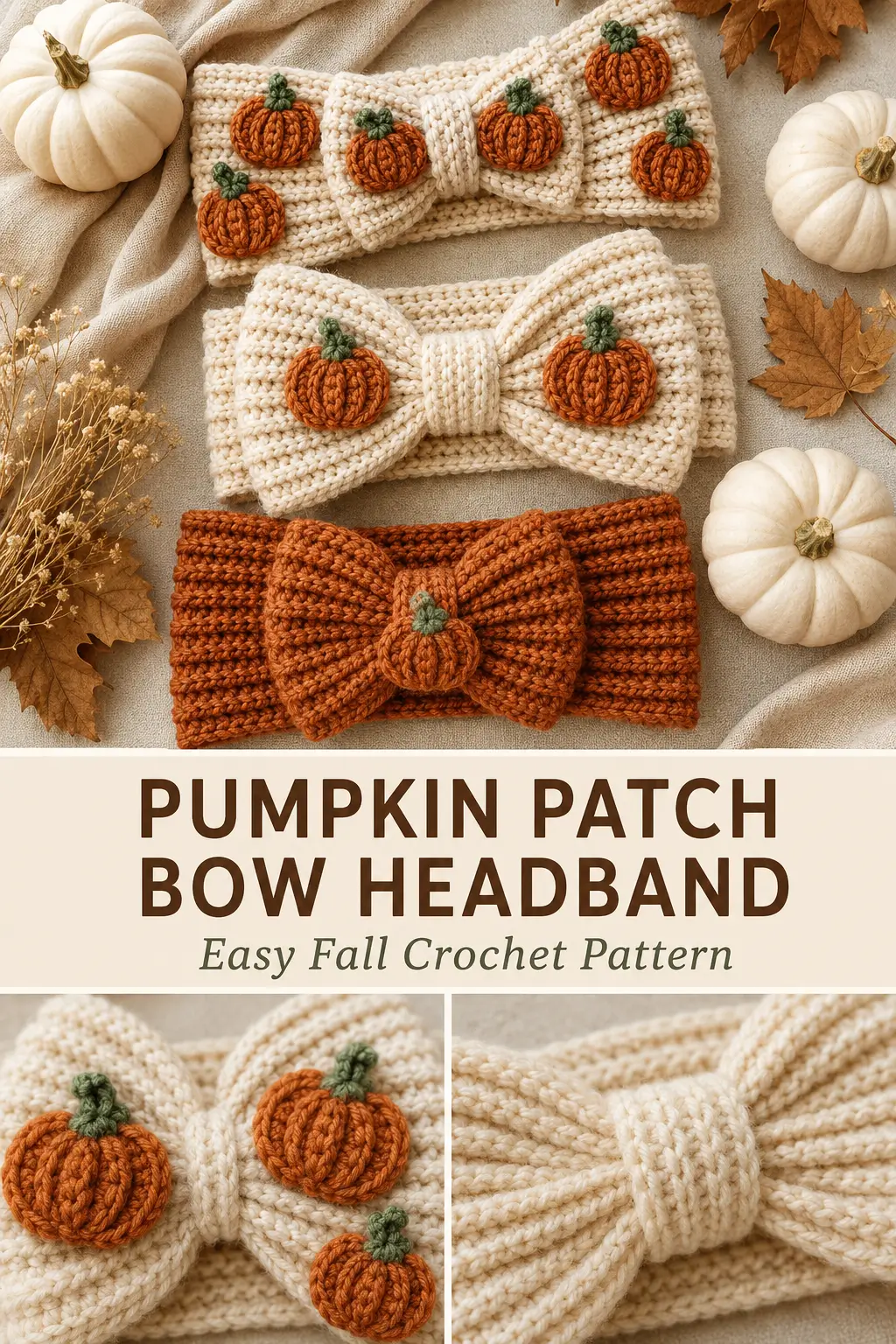 Pumpkin Patch Bow Crochet Headband Pattern