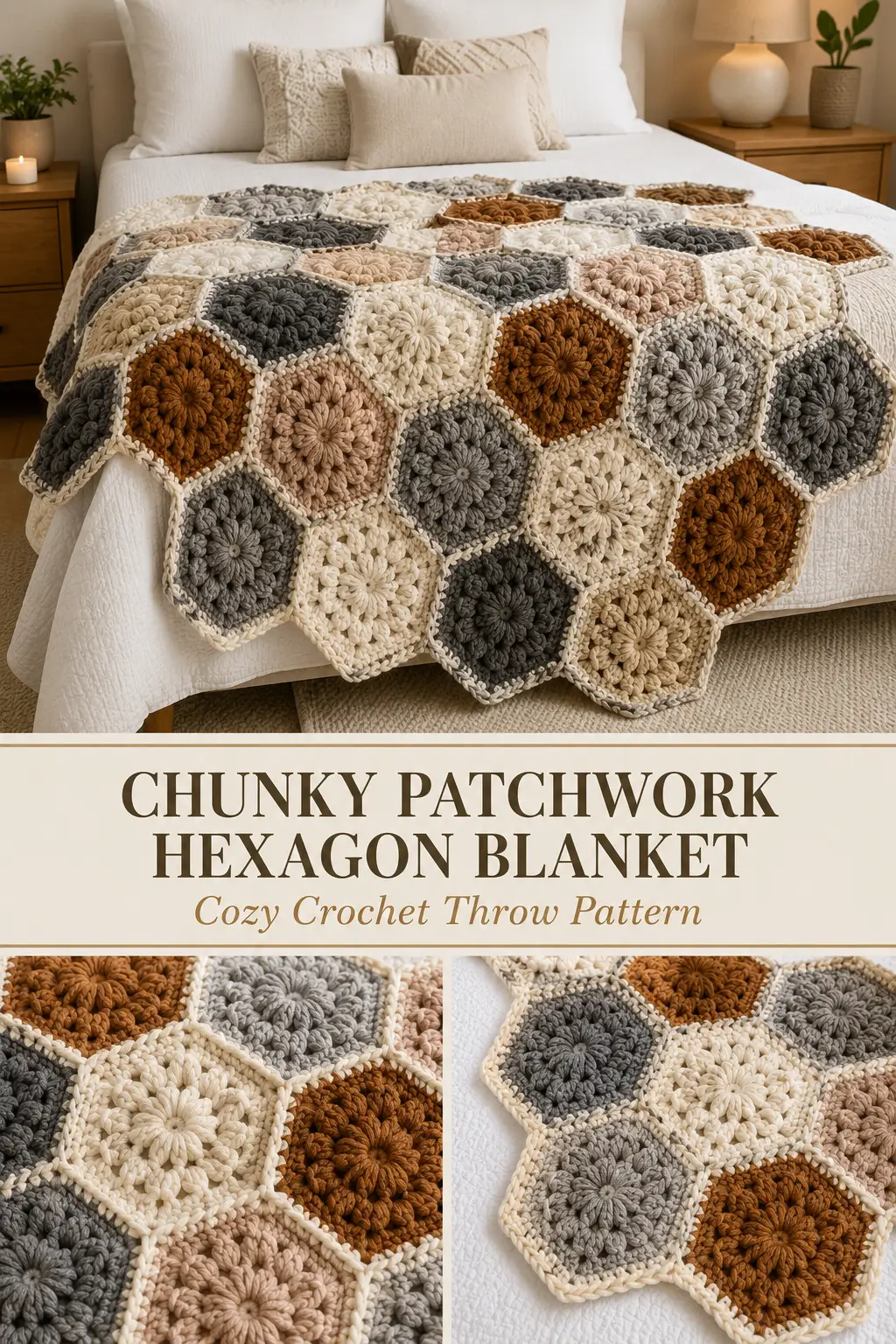Chunky Patchwork Hexagon Crochet Blanket Pattern